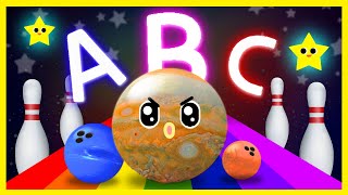 Funny Planets Bowling Ball🎳 on Rainbow Road🌈 | Learn ABC with Planets | Baby Planets | Fun Learning🤣