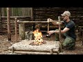 Building bushcraft shelter and crafting survival traps