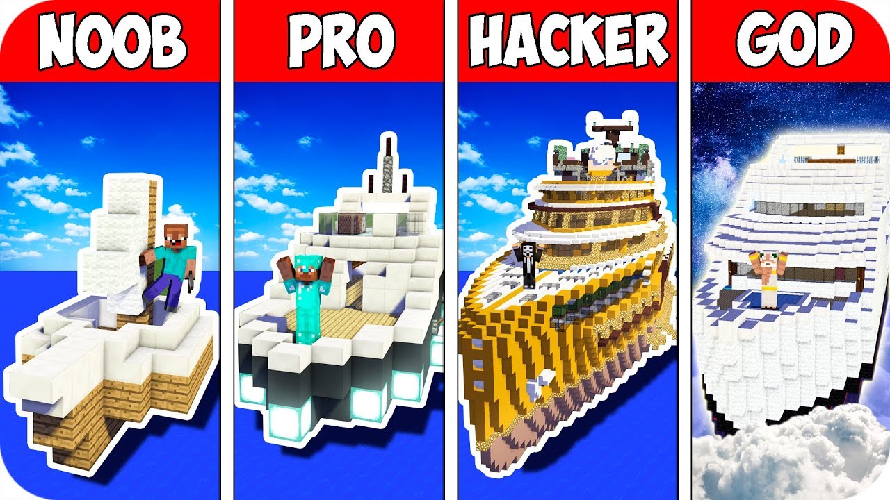 Minecraft Noob Vs Pro Vs Hacker Vs God Smart Block Boat Minecraft Animation - tof trident training ship roblox