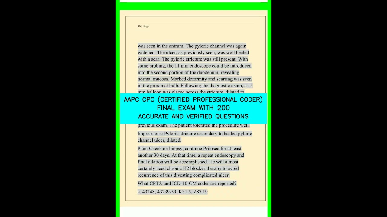 AAPC CPC CERTIFIED PROFESSIONAL CODER FINAL EXAM WITH 200 ACCURATE AND VERIFIED QUESTIONS video