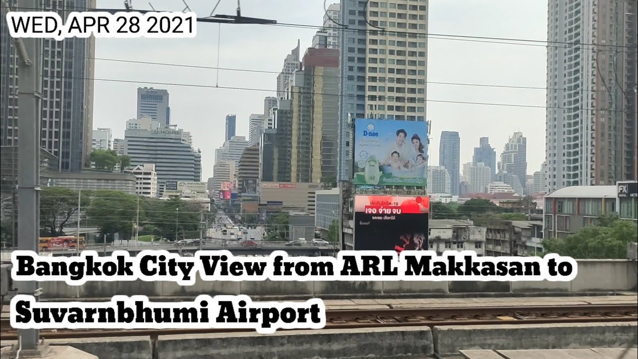 EP. 29 Bangkok city skyline view from ARL (Airport Rail Link) Makkasan to Suvarnbhumi Airport