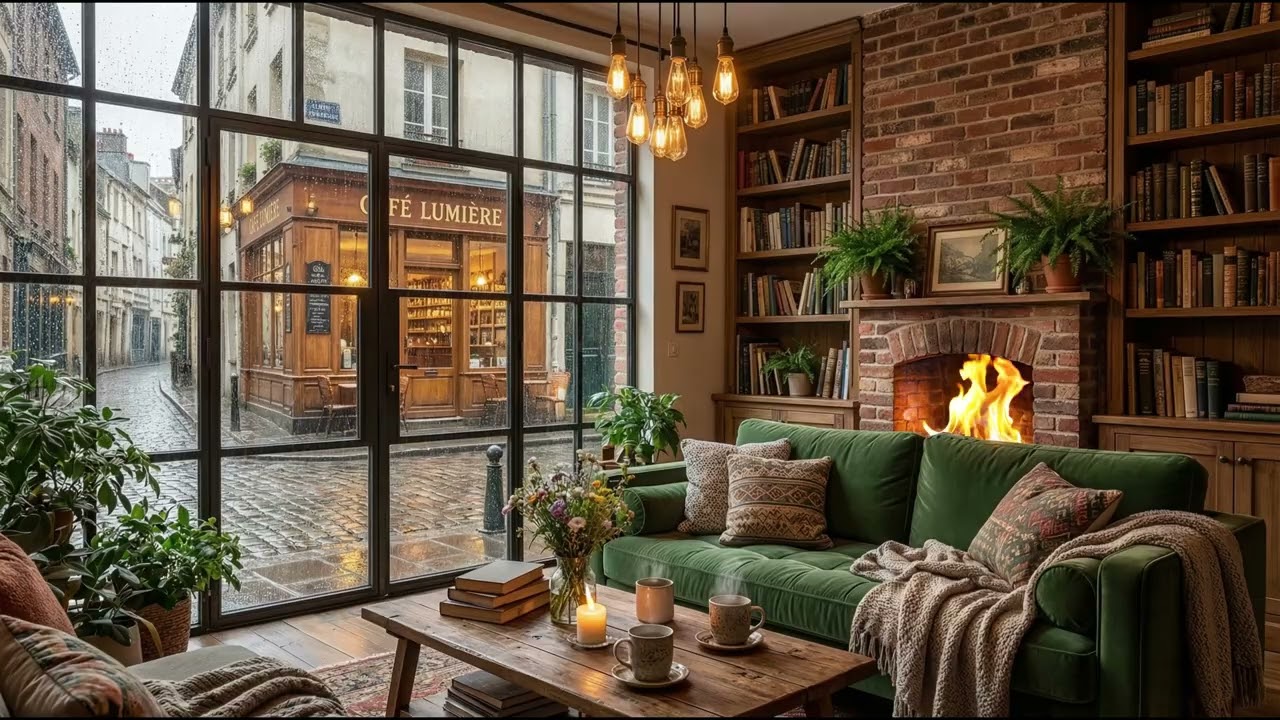 Rainy Evening Reading Room 🌧🔥 Cozy Fireplace Sounds for Sleep and Calm Focus
