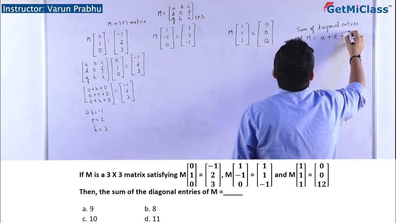 Diagonal Sum of 3x3 Matrix JEE 12th Mathematics Matrices - YouTube
