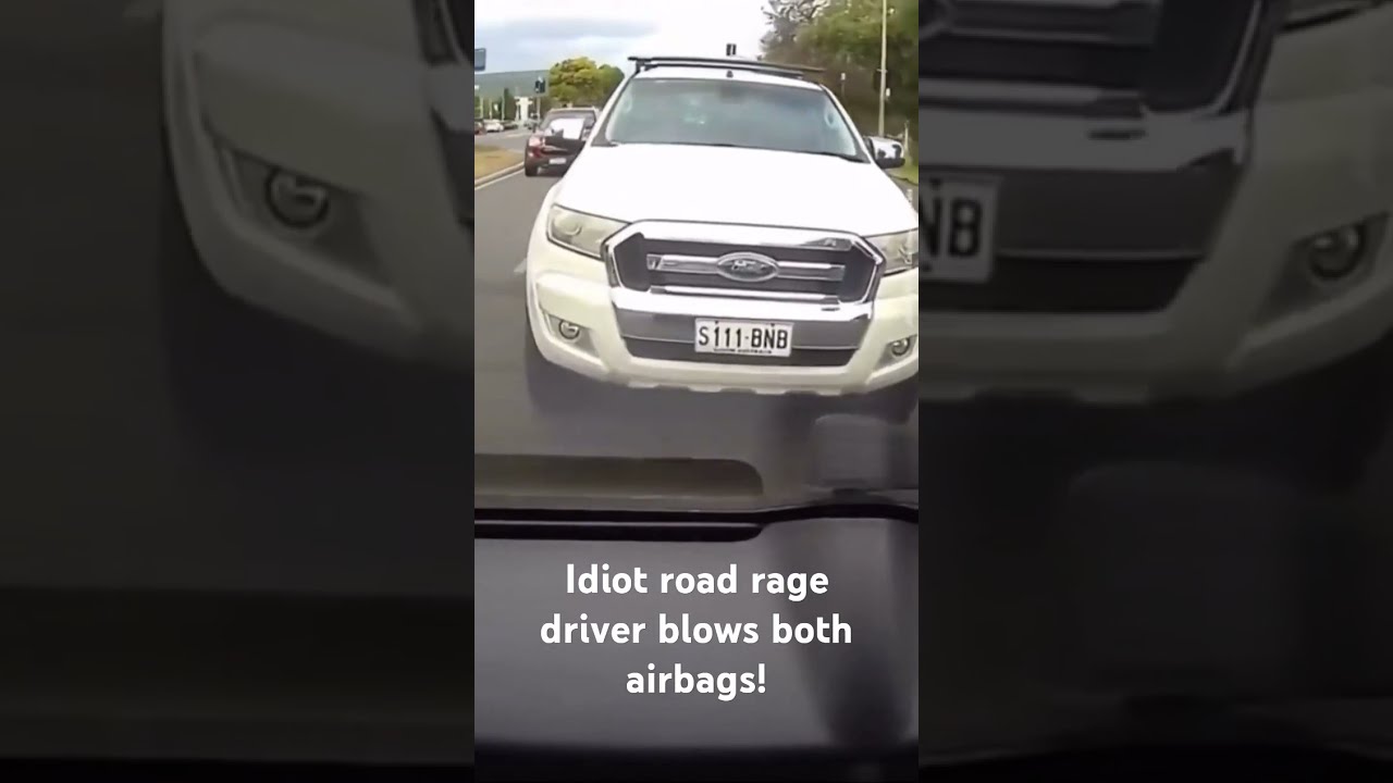 Road Rage Idiot Destroys His Own Airbags 