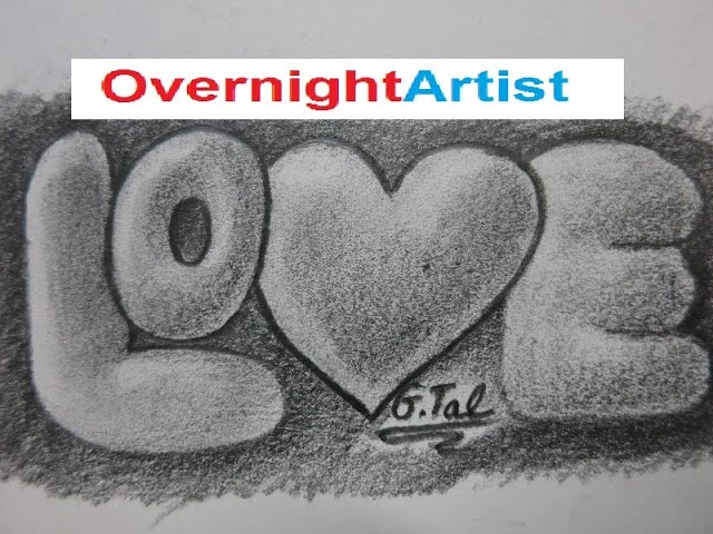 3D Drawings: Love, Bubble Letters, Pencil, Drawings, Step By Step - Youtube