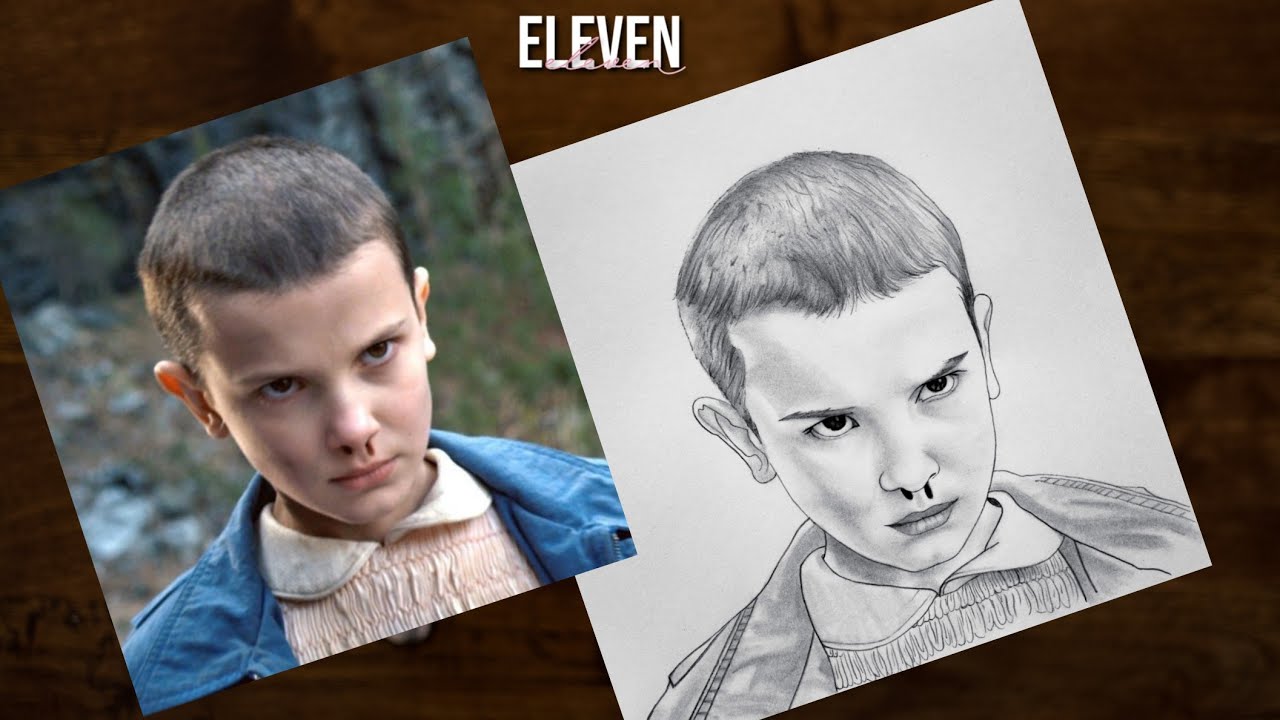 I drew Eleven from Stranger Things Hope you like it I am currently  working on a different drawing which is taking me about 20 hours already  not even halfway so wish me