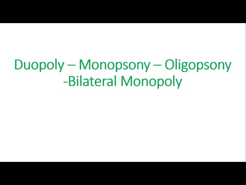 Duopoly – Monopsony –Oligopsony - Bilateral Monopoly