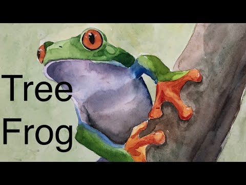LIVE - Painting a Green Tree Frog in Watercolor Tutorial How To