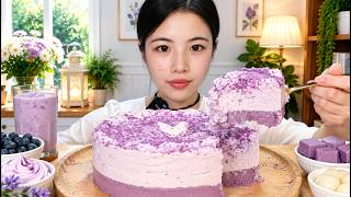 Purple Blueberry Cream Cake with Soft Layers Food ASMR screenshot 1