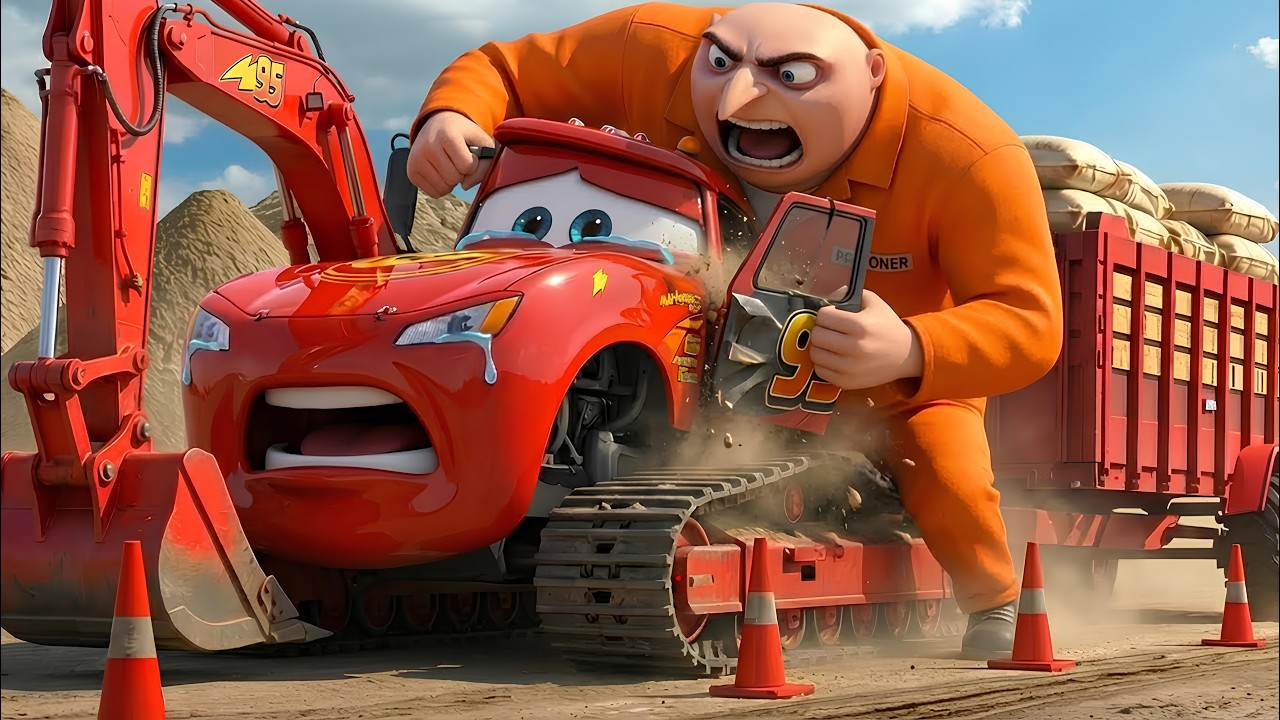 Excavator McQueen Attacks 🚨💥 — Gru’s Cabin in Chaos, Minions Run! 😱🏚️
