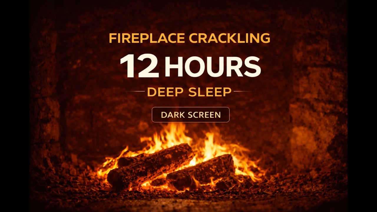 12 Hours Fireplace Crackling for Deep Sleep | Cozy Cabin Fire | 4K Dark Screen | Sleep Sounds