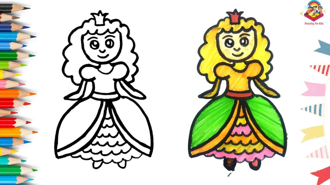 How to Draw Doll for Kids Easy step by step with colour I Beautiful Barbie Doll YouTube