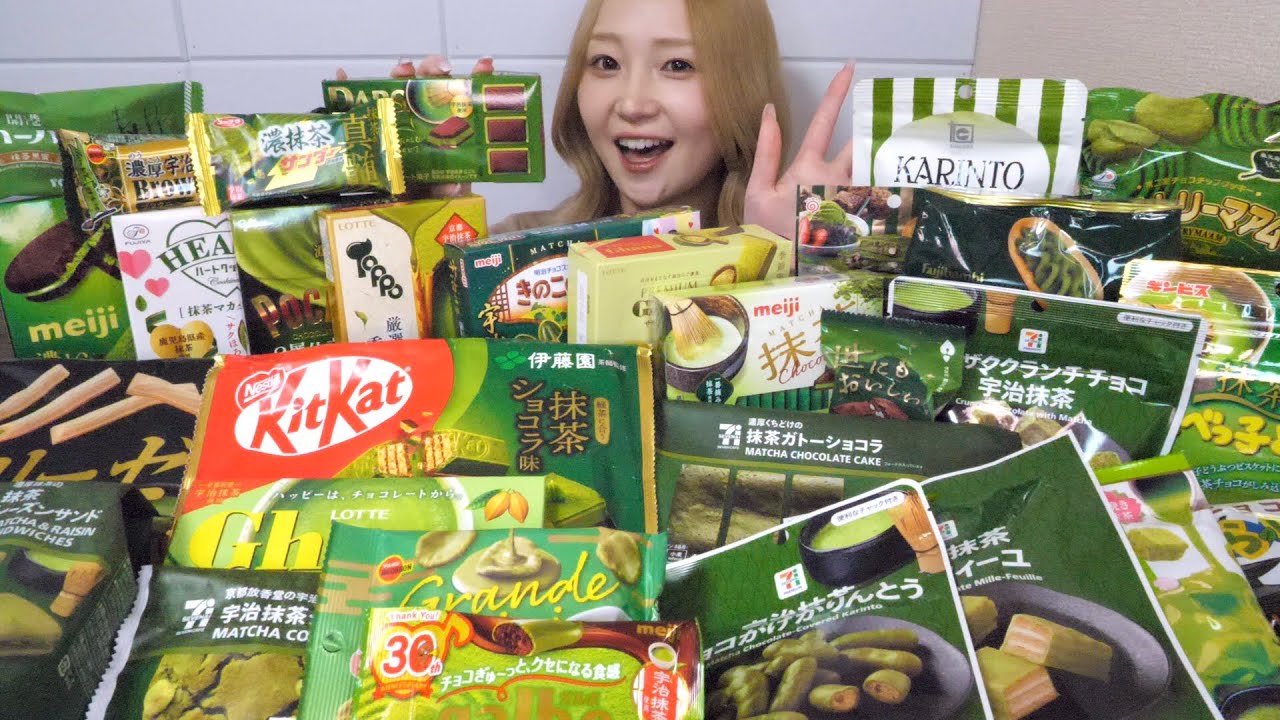 【爆食】抹茶好き集合〜!コンビニの宇治抹茶商品全30種類食べ比べ!!🍵