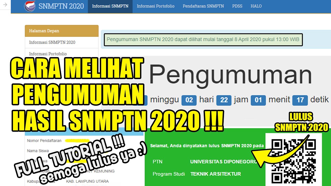 TUTORIAL CARA MELIHAT PENGUMUMAN SNMPTN 2021-2022 - YouTube