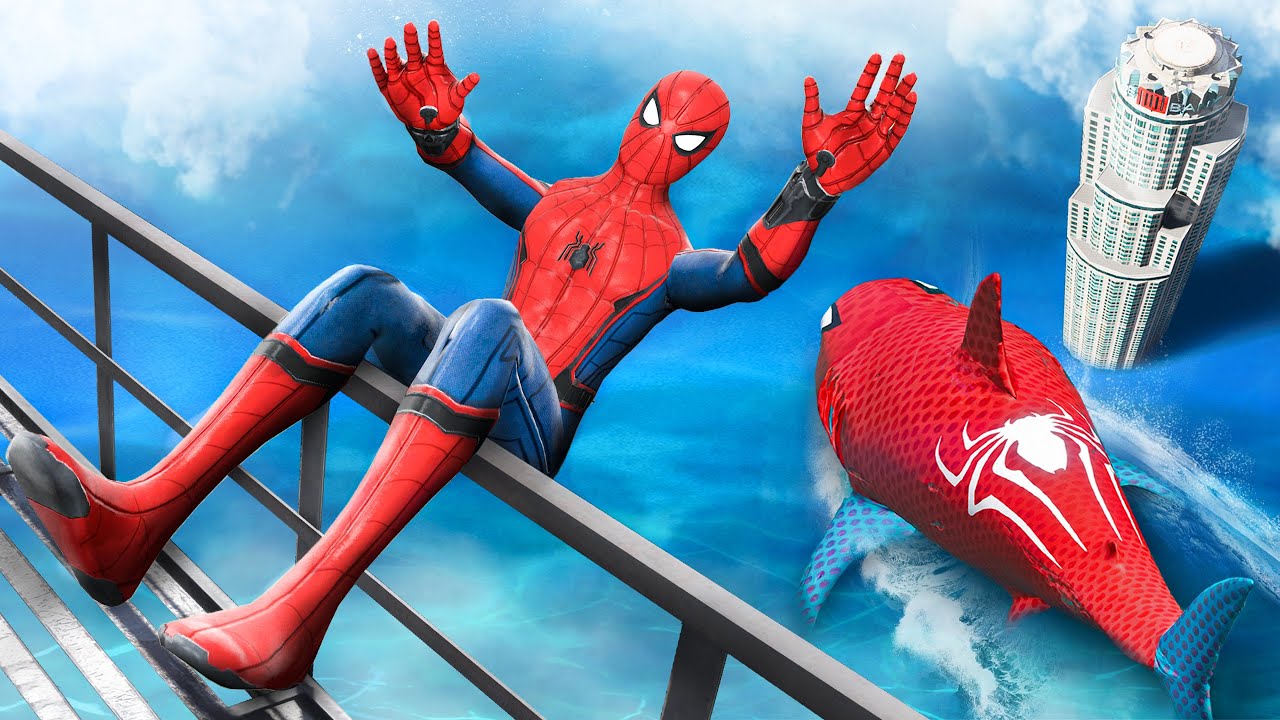 GTA 5 Water Ragdolls | Spider-Shark vs SPIDERMAN #4 (Funny Moments)