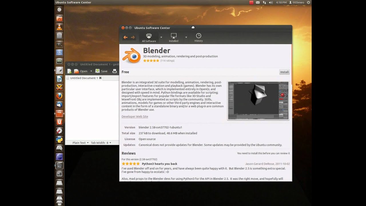 ubuntu blender install from YouTube