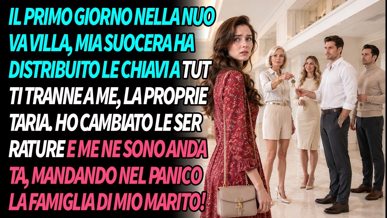 Il primo giorno nella nostra nuova villa da due milioni, mia suocera distribuì le chiavi a tutti: mio suocero, mio marito Enzo, mia cognata Sofia e persino alla domestica. Cinque mazzi. Quando...