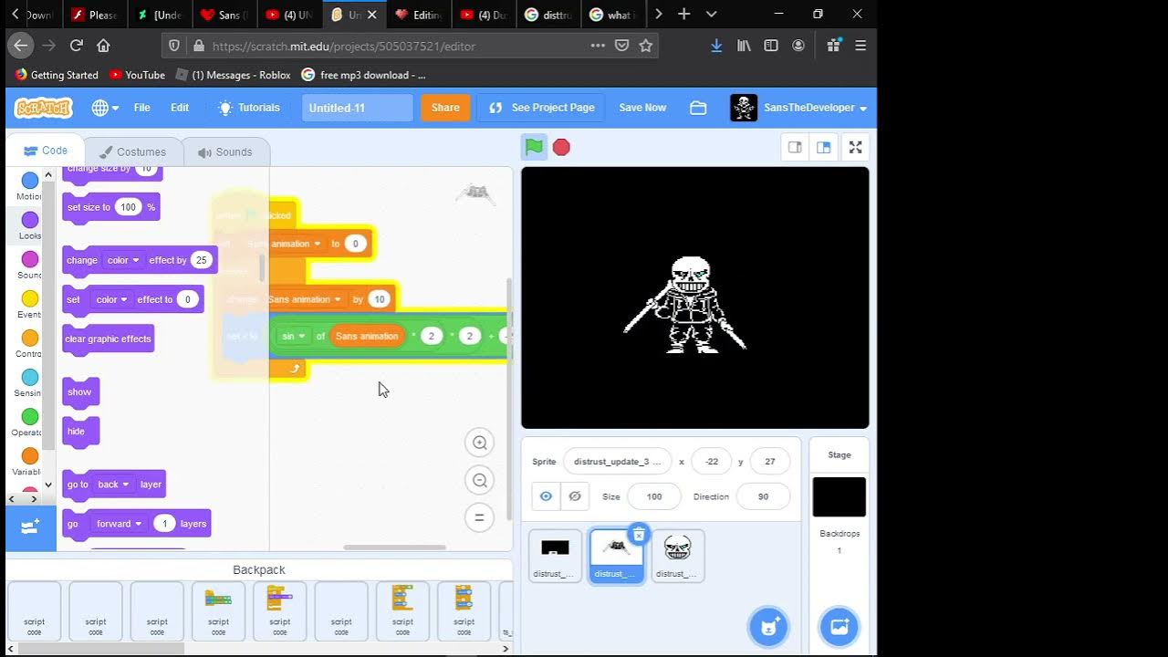 How to animate sans in scratch 