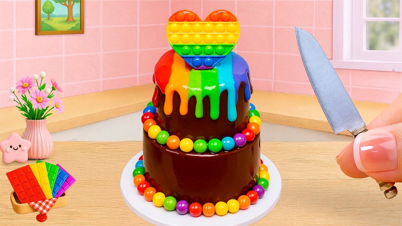 Mini Rainbow Cake Recipe With Chocolate 🌈 Beautiful 2 Tier Drip Rainbow ...