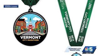 2026 Vermont City Marathon medals made with a pop of color and 100% recycled steel
