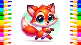 Cute Fox Painting & Coloring for Kids and Toddlers