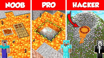 LAVA SECRET ENTRANCE BASE HOUSE BUILD CHALLENGE - NOOB vs PRO vs HACKER / Minecraft Battle Animation