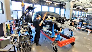 Mercedes-Benz E53 AMG accident repair. Strut tower and side member replacement.