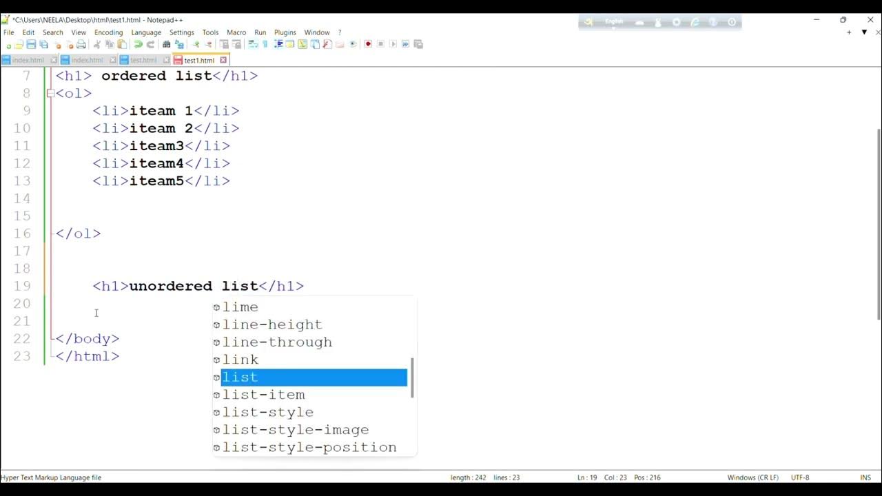 Ordered and unordered list in HTML - YouTube