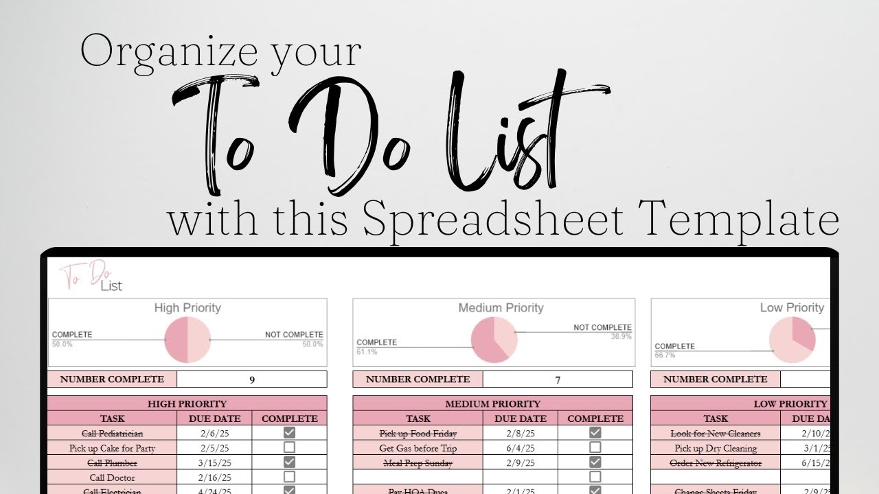 To Do List Planner To Do List Spreadsheet Google Sheet To Do List Excel Task Planner Task Management