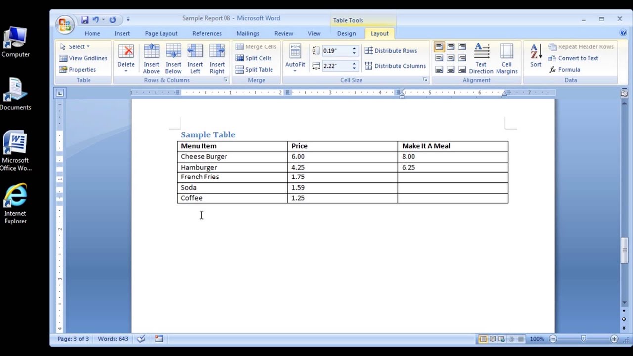 Microsoft Word 2007 Inserting rows and columns in a table - YouTube