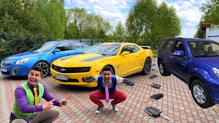 Mr. Joe Hid Motorcycle in Hood VS Mr. Joker on Opel Pretend Play