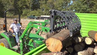 Loading Logs!! Deere 1025R / 2038R Forks vs Grapple: