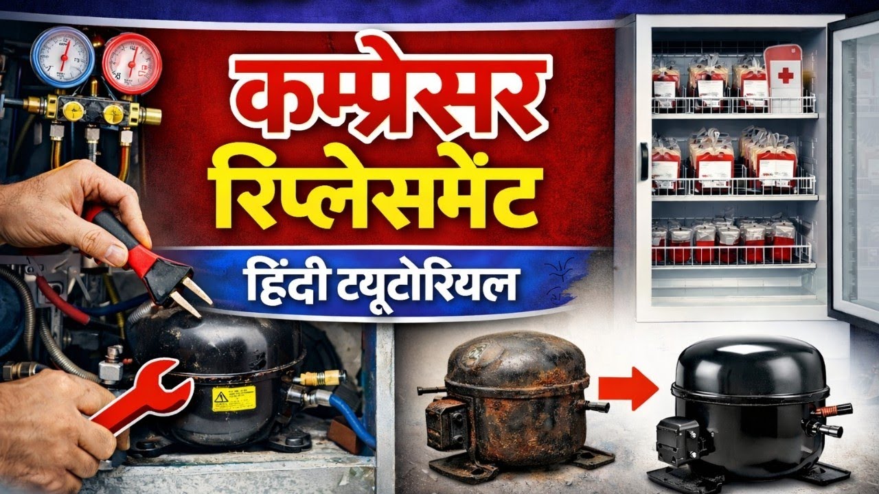 Compressor Replacement in Blood Bank Refrigerator  Hindi Tutorial/Blood Bank Refrigerator Repair |