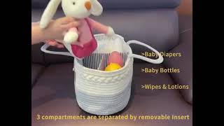 2 Packs Baby Diaper Caddy Organizer Rope Nursery