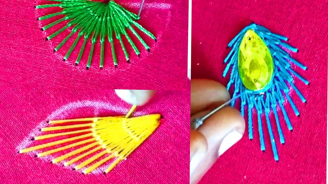 Feather Stitch in 3 different places #AariWorks #MaggamWorks
