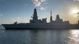 HMS Dauntless makes evening departure from Portsmouth