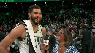 'Glad to be here!' - Jayson Tatum reacts to Celtics' first win of the playoffs | NBA on ESPN