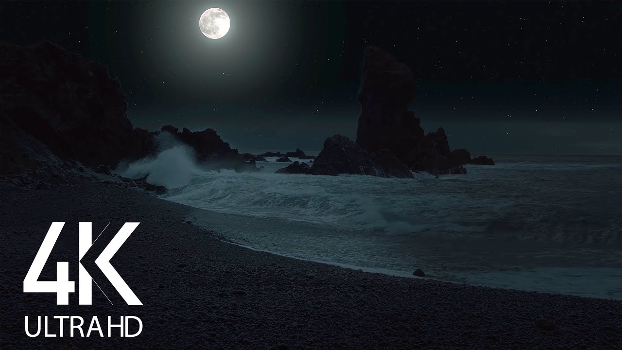 Sleep Better with Ocean Waves Sounds On A Full Moon Night - 8 HOURS Dark Version - Part  2