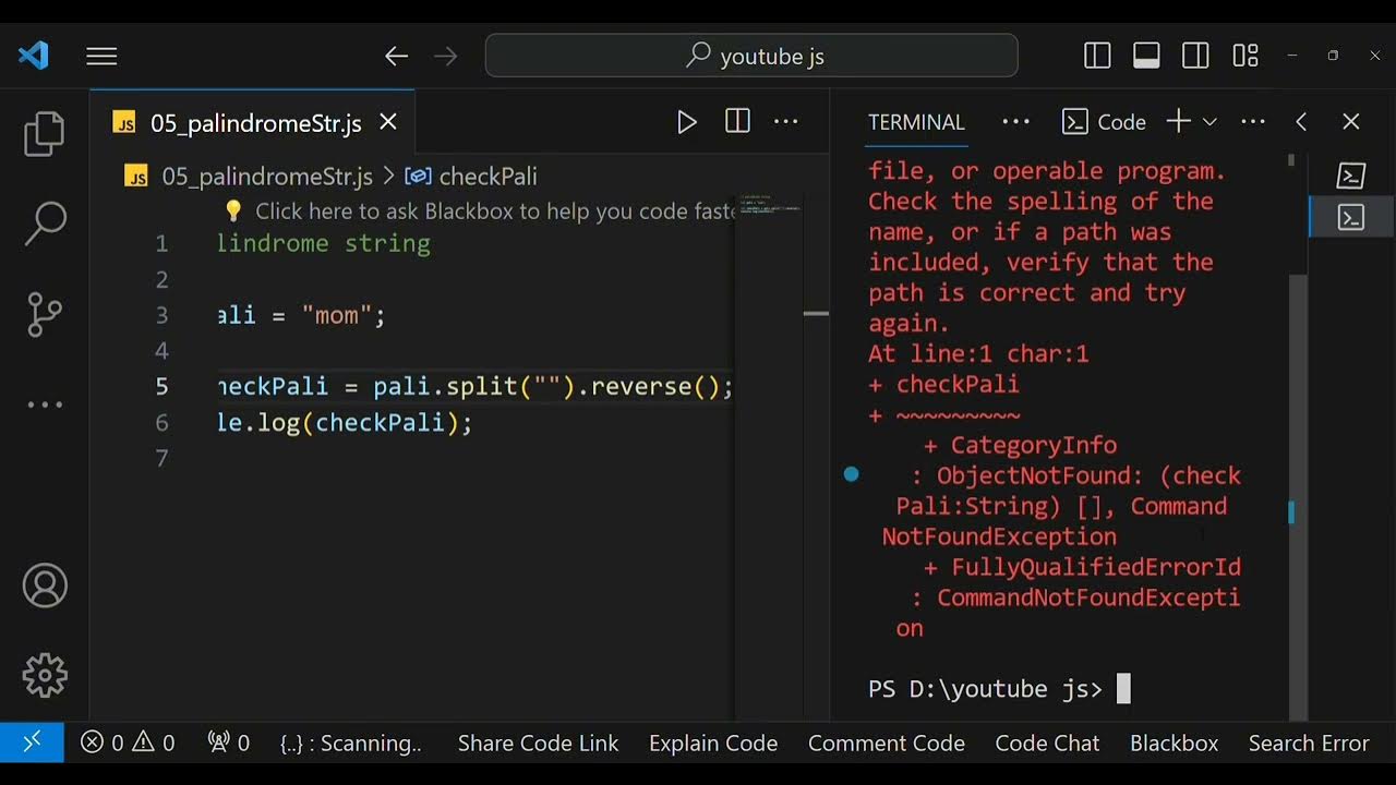 05 palindrome string in javascript youtube