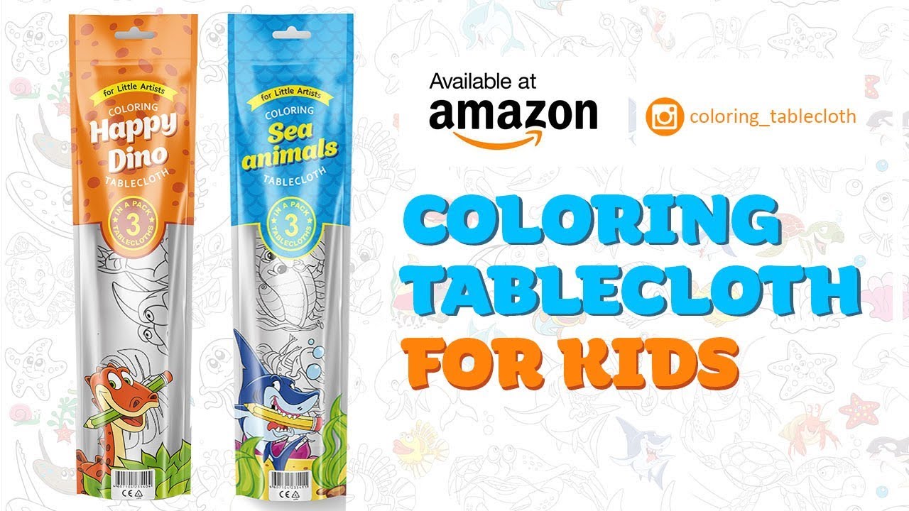 3 in 1 Large Coloring Tablecloth for Kids «Sea Animals» (30 sek) YouTube