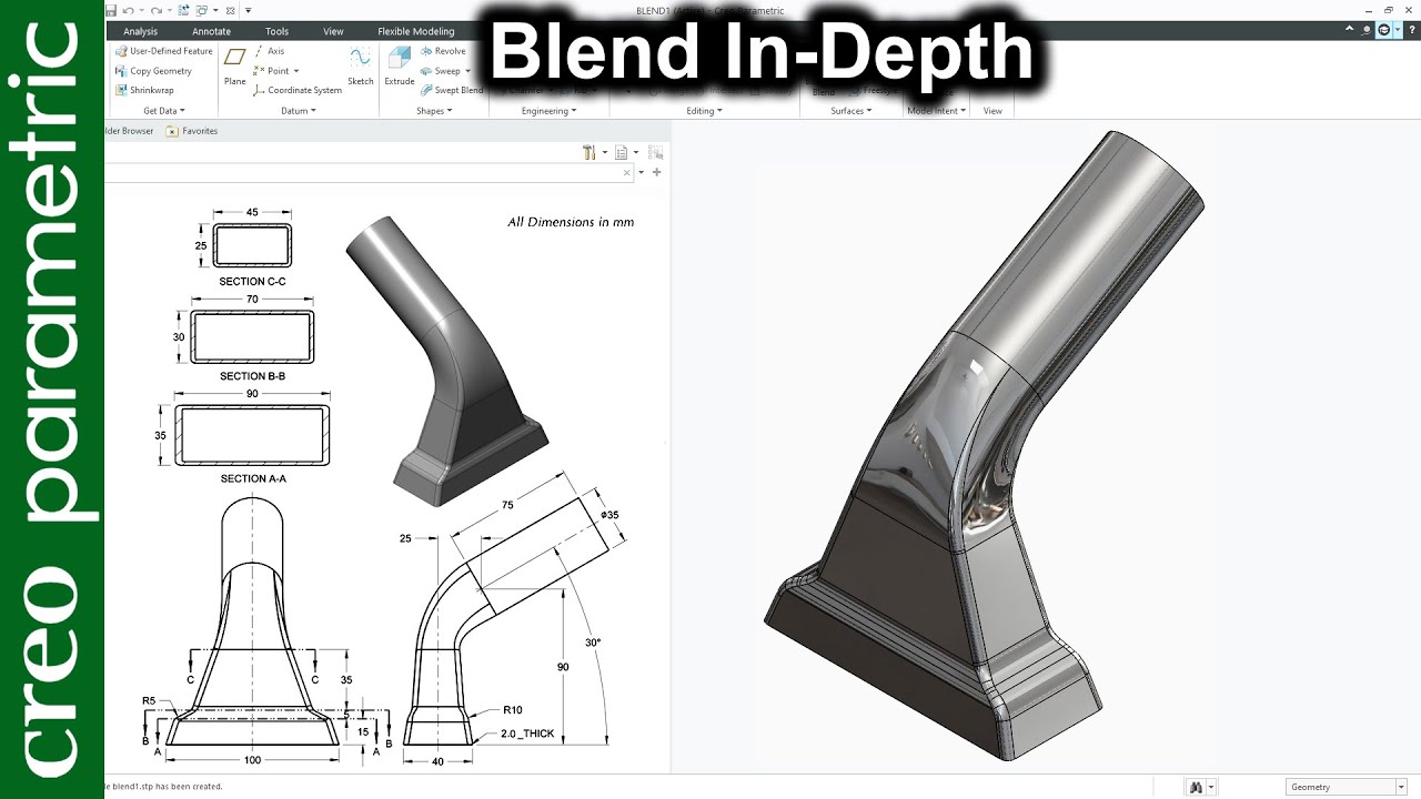 Глубокое смешивание, включая смешивание вершин в Creo Parametric