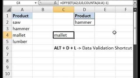 Dynamically Update a Drop Down Menu List   Data Validation & OFFSET Function