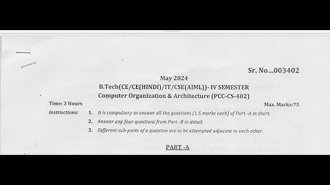 BTECH CS Computer organization and architecture (Question paper -2024) YMCA
