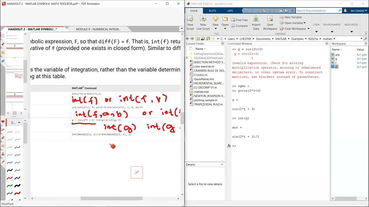 12 INTEGRATION USING MATLAB SYMBOLICS AND COMPOSITE TRAPEZOIDAL METHOD ...