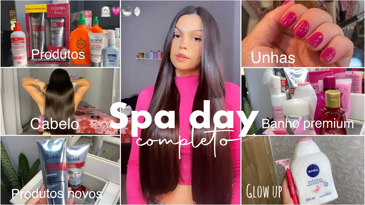 SPA DAY COMPLETO 💗🧖🏻‍♀️🪞| glow up em casa. unhas, cabelo,banho premium,banho de lua…