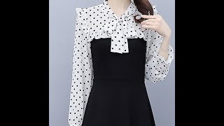 ドットデザインとブラックの切り替えが綺麗なリボンワンピース Sunny's Room 32103227