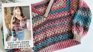 Top-Down Granny Stitch V-Neck Sweater Crochet pattern