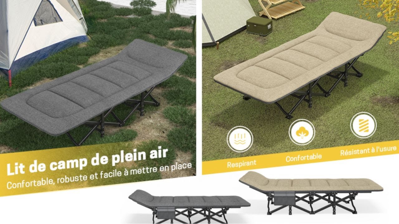 Lit De Camp Pliable ATORPOK, Supporte 200 Kg, 108x28 Cm - Noir, Avec Sac De Transport, Neuf