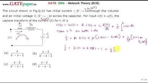 GATE 2004 ECE Laplace Transform of current i(t) of series RLC circuit with inital values