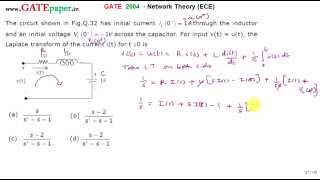 Famous GATE 2004 ECE Laplace Transform of current i(t) of series RLC circuit with inital values Wealth